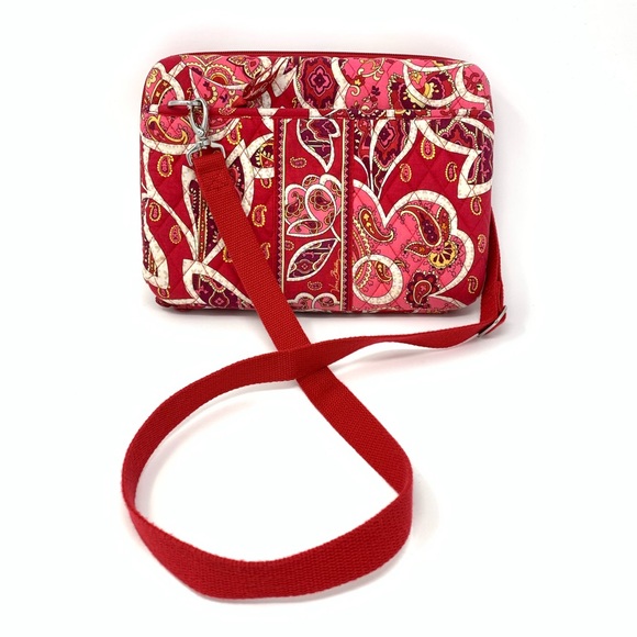 Vera Bradley IPad Crossbody Bag Red White Paisley - Picture 4 of 7